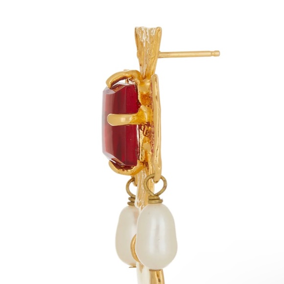 18k Plated | Cross | Heart Motif | Colored Glass Stones Cultured Pearl Drops NIB - Picture 3 of 15